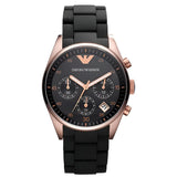 Emporio Armani AR5906 Ladies Chronograph Black & Rose Gold Silicone Watch