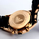 Emporio Armani AR5906 Ladies Chronograph Black & Rose Gold Silicone Watch