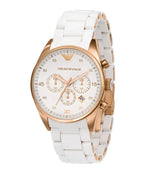 Emporio Armani AR5920 Ladies Chronograph White & Rose Gold Silicone Watch