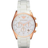 Emporio Armani AR5920 Ladies Chronograph White & Rose Gold Silicone Watch