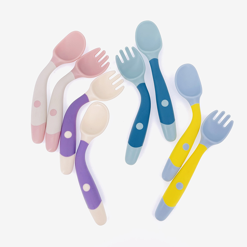 TYRY.HU Silicone and Stainless Steel Baby Fork and Spoon Set, Toddler  Silverware, Self Feeding